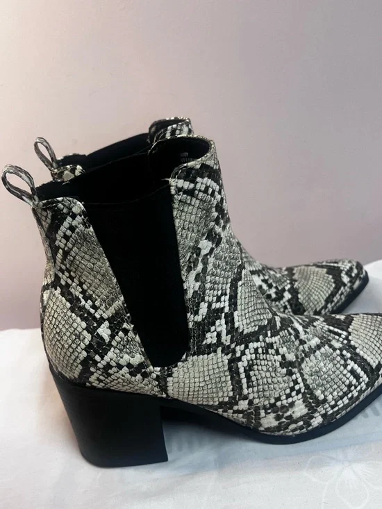 JustFab Snake-Print Chelsea Booties - Black & White - Picture 4 of 12